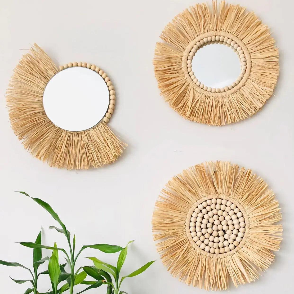 Moroccan Wooden Bead Woven Mirror Wall Decor