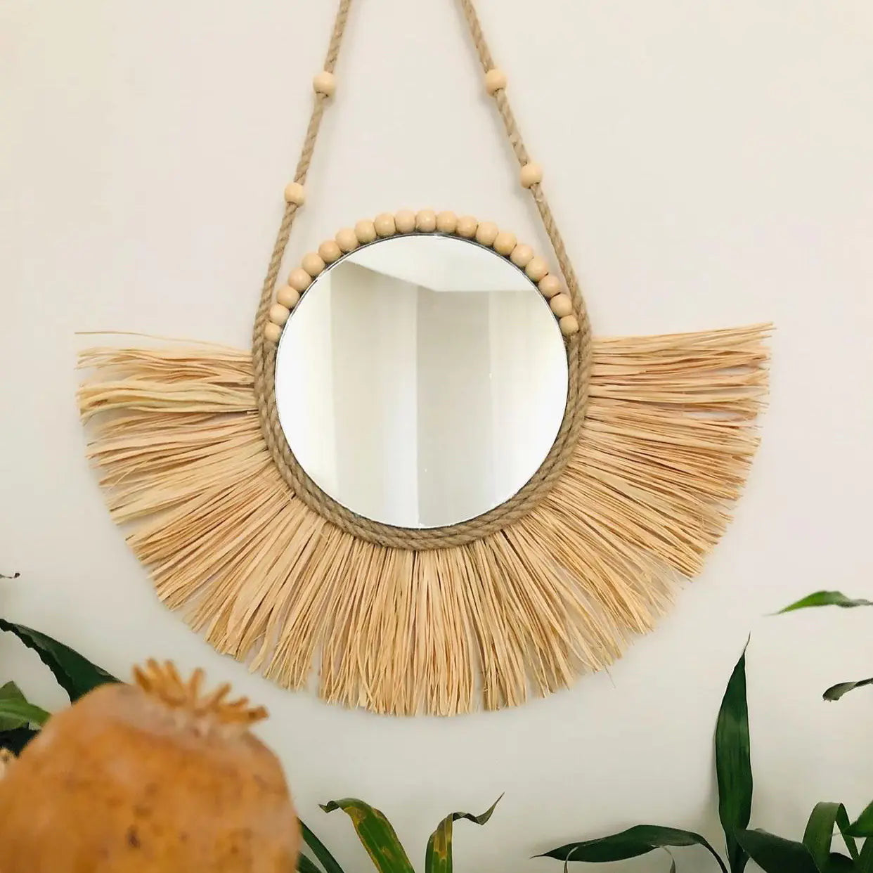 Moroccan Wooden Bead Woven Mirror Wall Decor