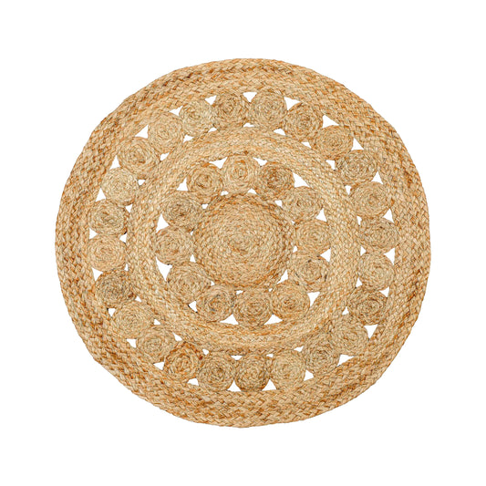 RIANGI Jute Rug - Jute Braided Beige Rug - 2 Feet Round Jute Rug Round Boho Area Rug for Living Room Brown Area Rug - Reversible Jute Round Rug - Dining Room Rugs for Under Table