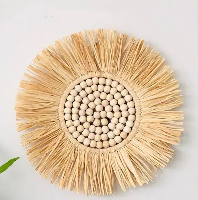 Moroccan Wooden Bead Woven Mirror Wall Decor