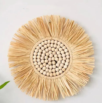 Moroccan Wooden Bead Woven Mirror Wall Decor